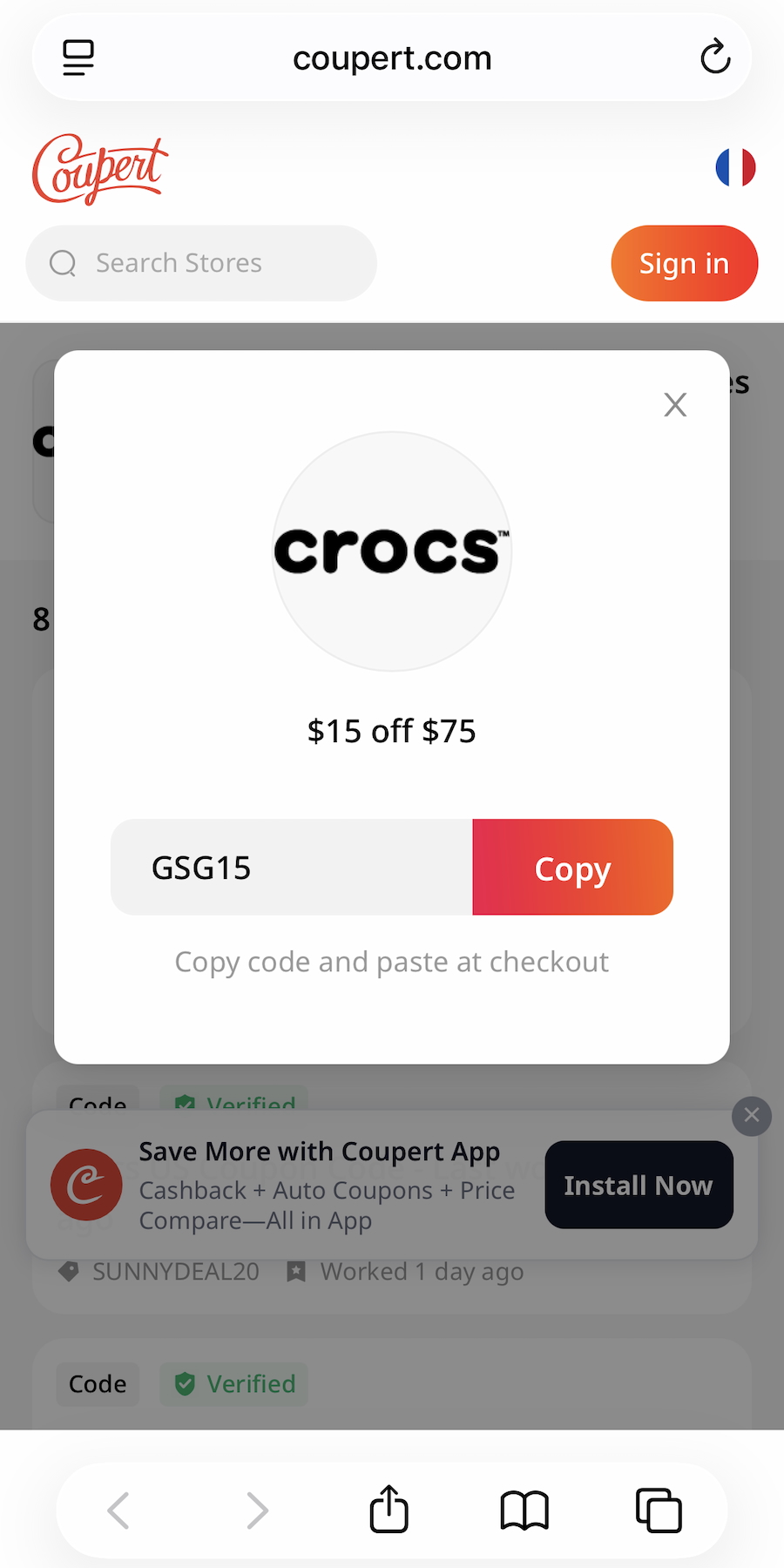 Original coupons screenshot