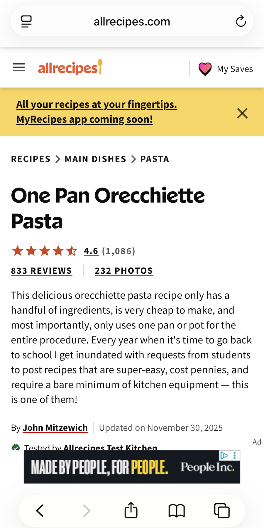 Original recipes screenshot