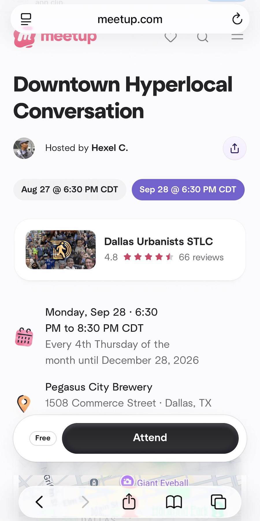 Original events screenshot