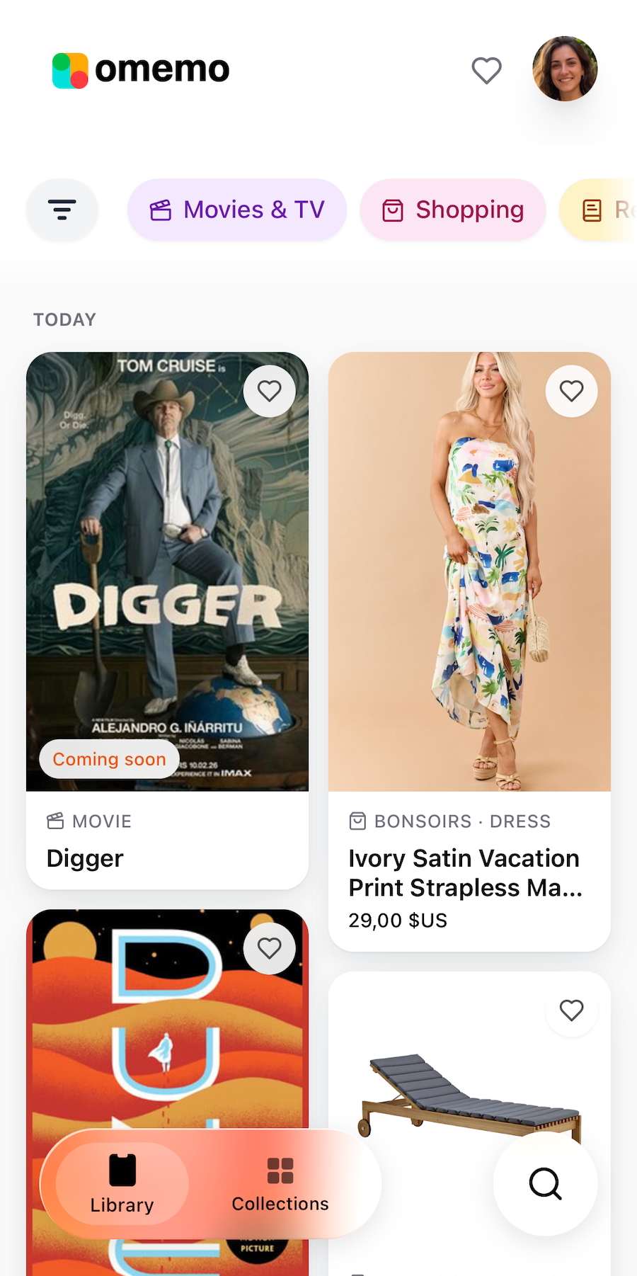 The omemo library at opening, showing screenshots turned into cards
